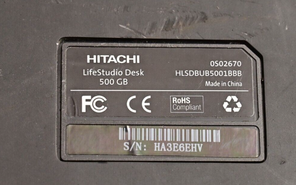 Hitachi LifeStudio 500GB USB External Hard Drive Used No Cables HLSDBUB5001BBB