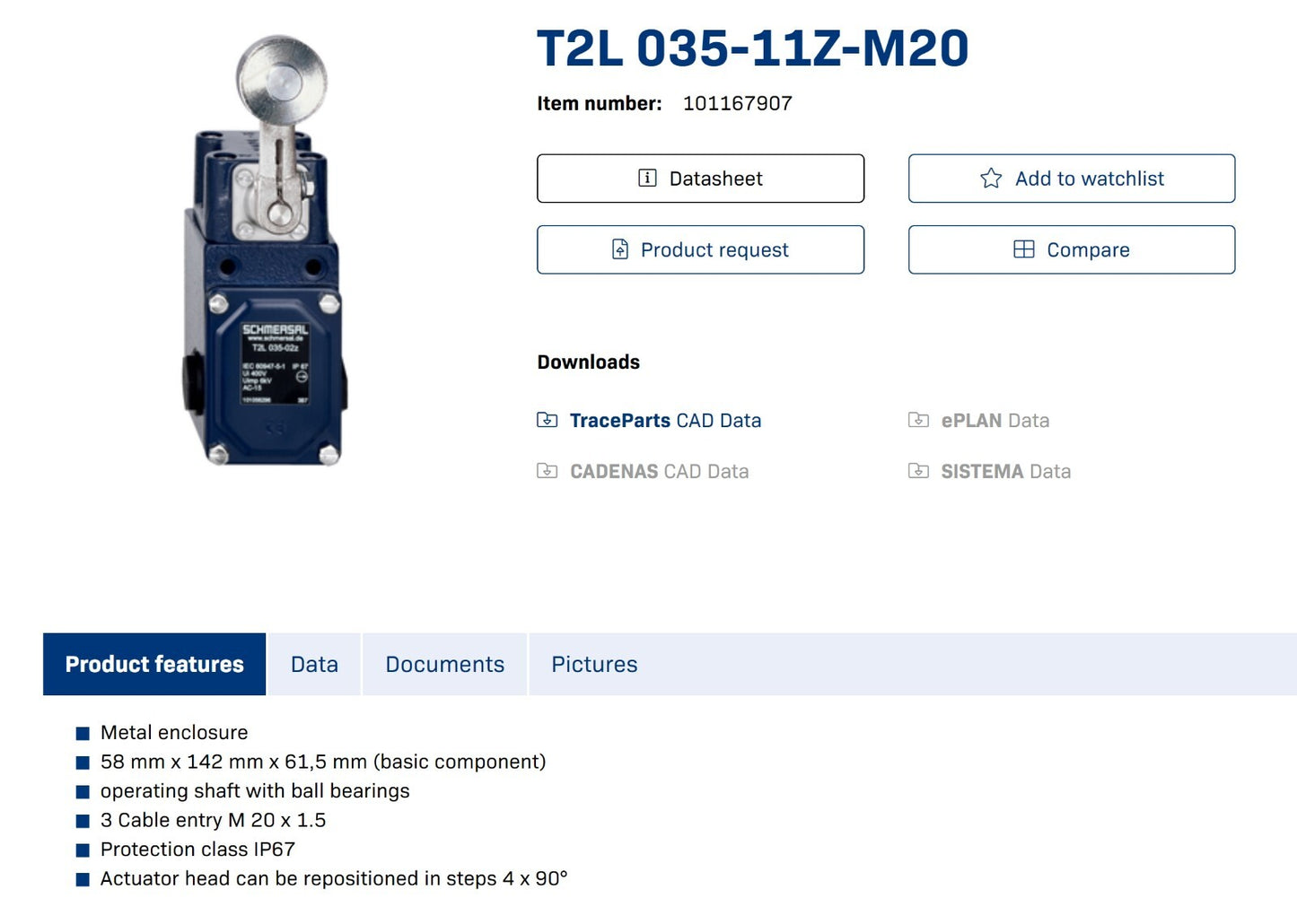 SCHMERSAL T2L 035-11Z-M20 Limit Switch Safety Sensor Metal Case IP67