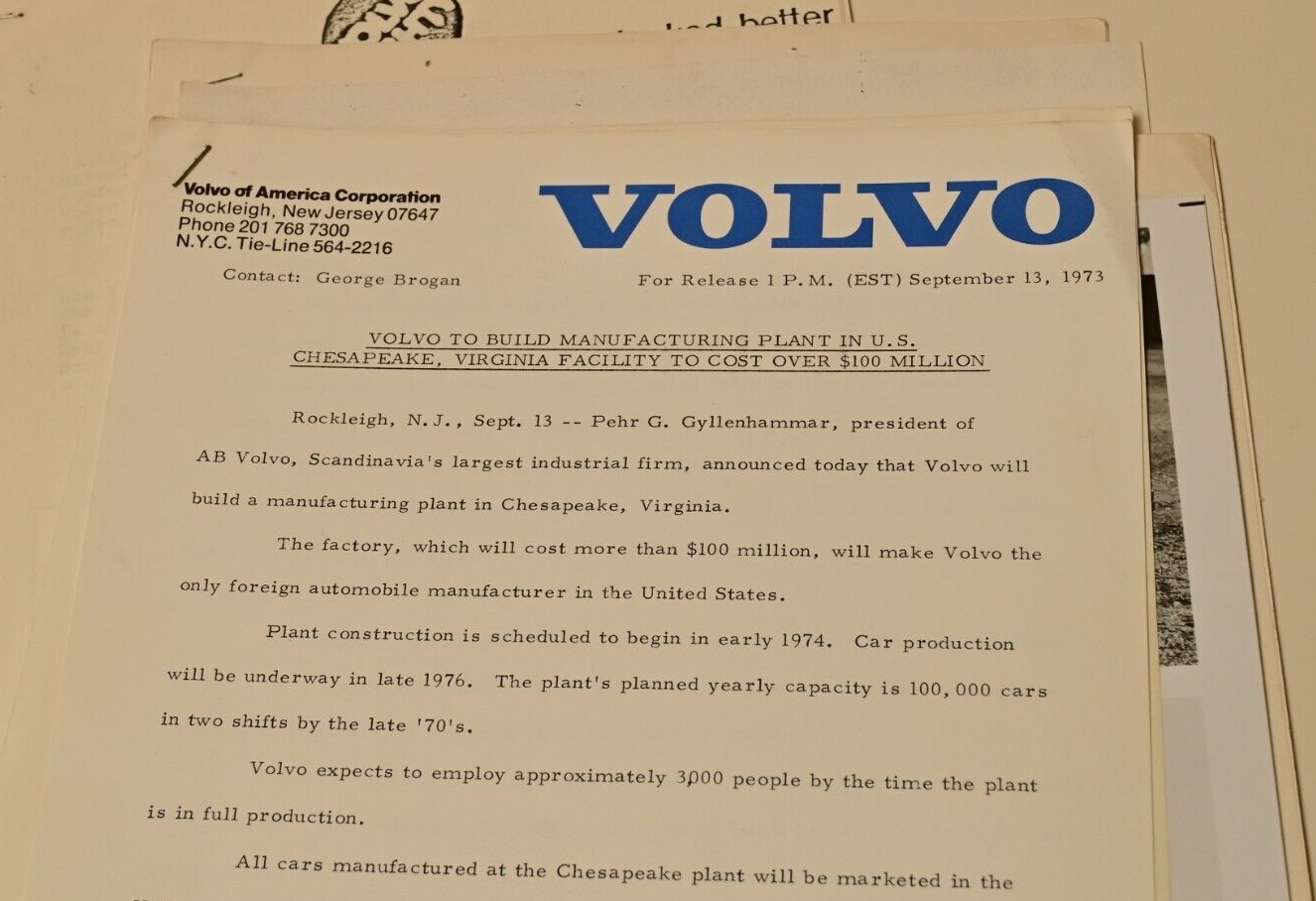 1970s Volvo Dealer Communications Press Releases Glossy Photos 164 244 Factory