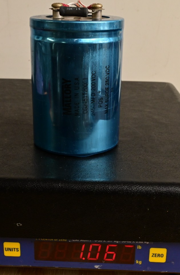 Mallory 2450uF 200V Large Can Electrolytic Capacitor 2450mfd Screw Terminal
