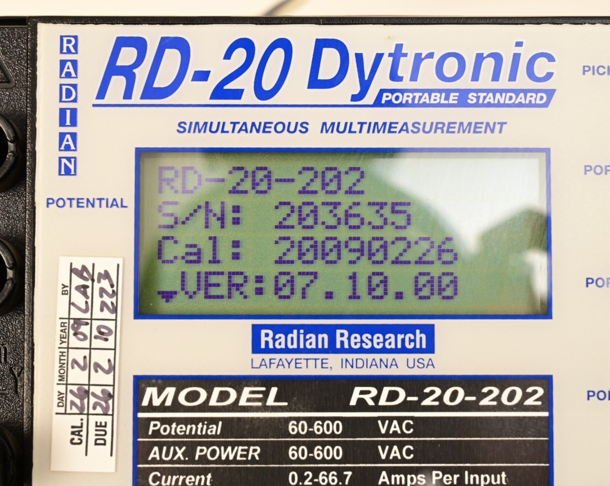 Radian Research RD-20-202 Dytronic Portable Single-Phase Reference Standard