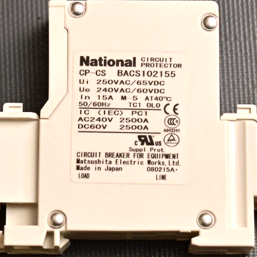 National AC/DC Circuit Breaker 15A 240VAC 60VDC DIN Rail Mount CP-CS BACS102155