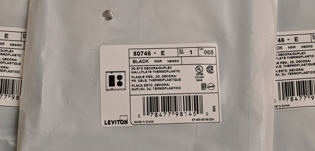 10-Pack Leviton 80746-E 2-Gang Black Nylon Wall Plate Decora+Outlet/Receptacle