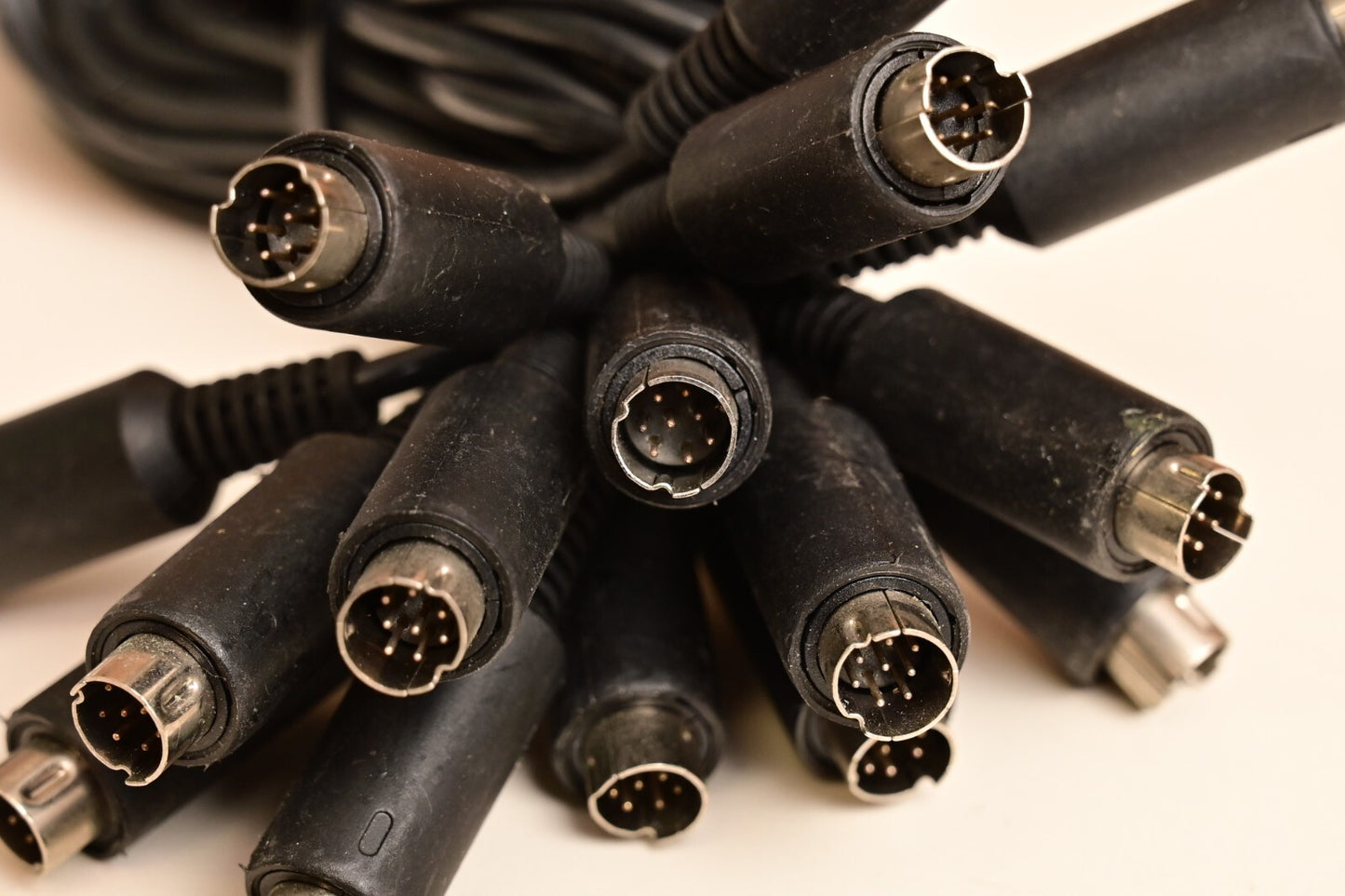 Lot of 14 Small DIN Connectors 8-Pin wired to 2-Conductor Shielded Cable