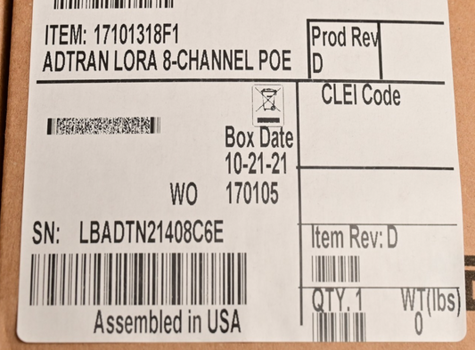 ADTRAN LORA 8-Channel Micro-sized Long Range LORA Gateway PoE 17101318F1 NIB