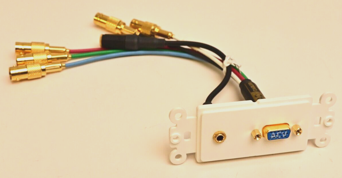 ACV Cables Gold Plated HD15 VGA to BNC Decora Plate A/V Adapter w/ 3.5mm Audio