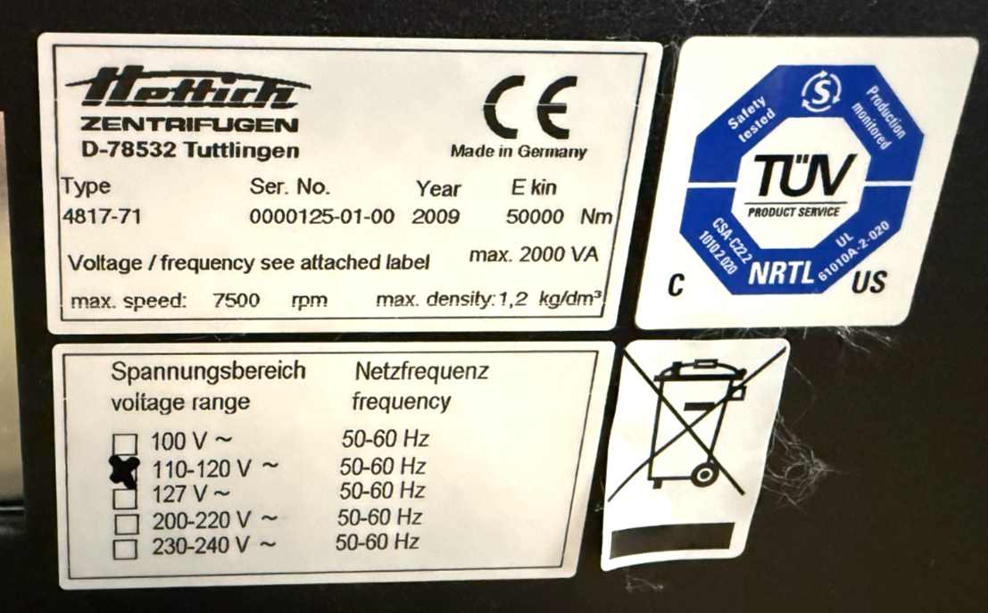 Toroidal Transformer for Hettich Rotanta 46 RSC Centrifuge 120V to 230V 2500VA