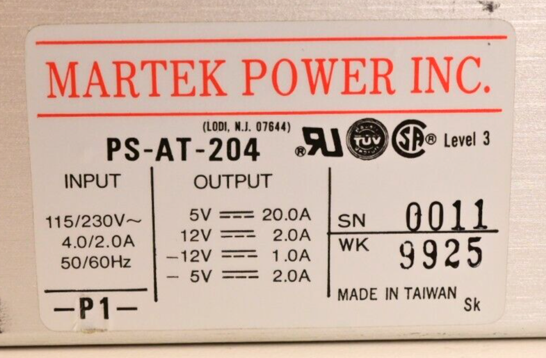 Martek Power DC Power Supply PS-AT-204 +/-5V +/-12V 115/230VAC 50/60Hz