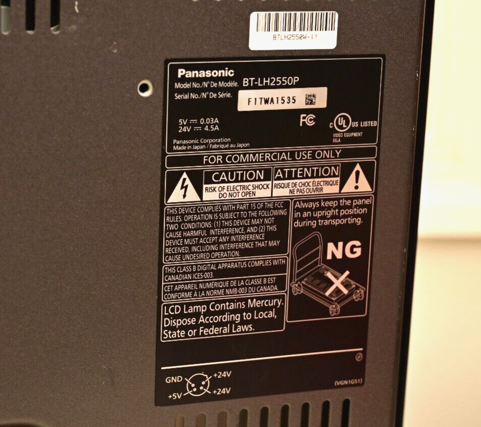 Panasonic BT-LH2550P Production LCD Monitor 26" SDI DVI-D Analog 10-bit 3D LUT