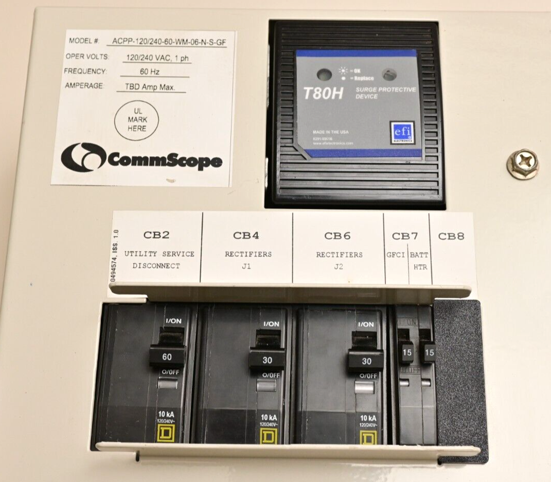 Commscope Telecom AC Power Panel ACPP-120/240-60-WM-06-N-S-GF Square-D Breakers