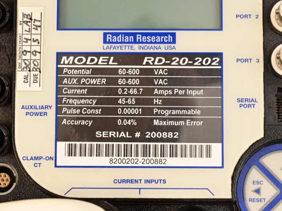 Radian Research Model RD-20-202 Dytronic Portable Single-Phase Standard 60-600V