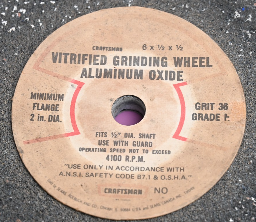 Craftsman Vitrified Grinding Wheel 6" x 0.5" 1/2"-Shaft Grit 36 Aluminum Oxide