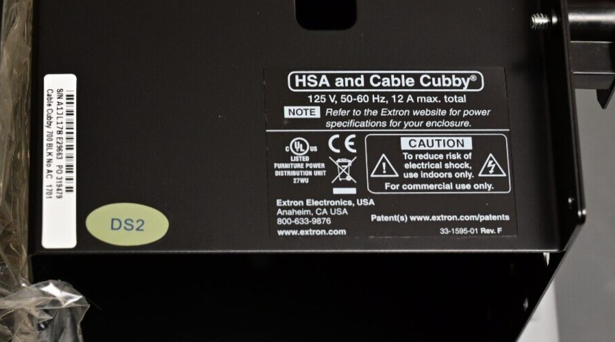 Extron Cable Cubby 700 BLK No AC 70-1046-02 Brushed Aluminum Black