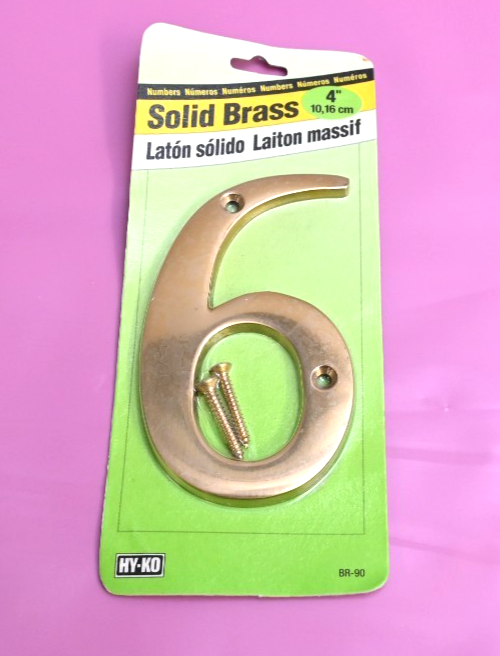HY-KO Solid Brass 4" Home Address Number BR-90/6 Six 6 (or 9?) NOS Sealed