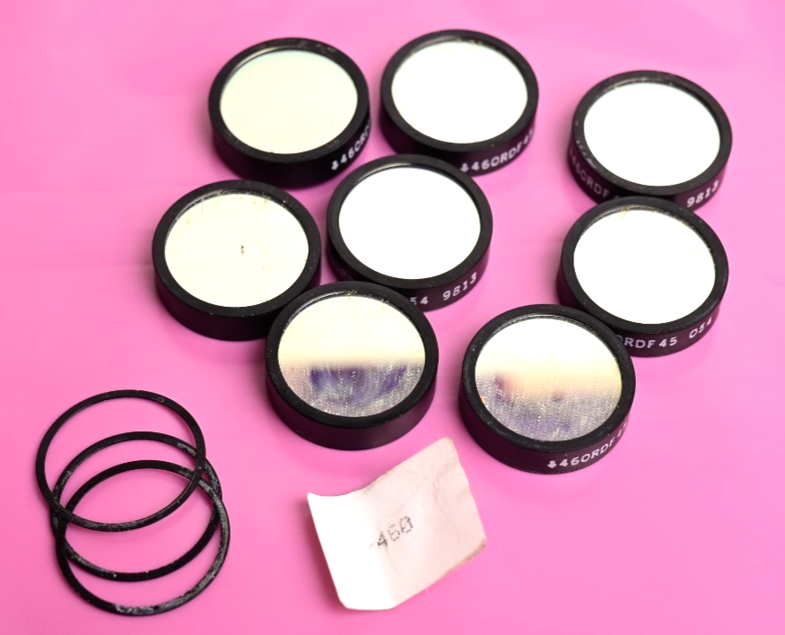 Lot of 8 Blue/UV Optical Filters 460nm 1"/25mm Diameter Poor Condition 460RDF-45