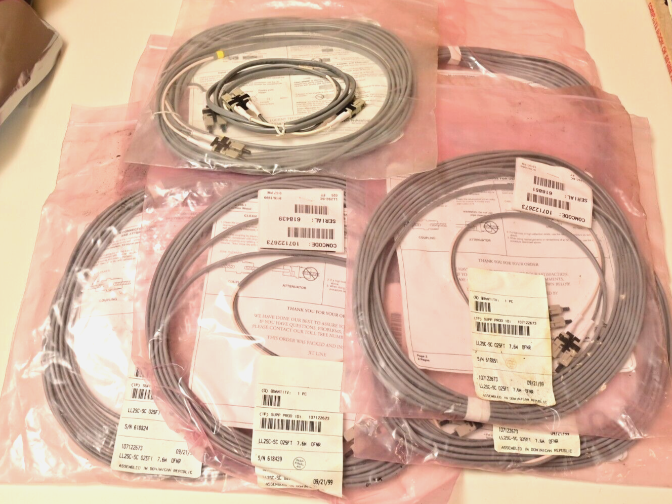 Lot of 8 LL2SC-SC 25ft / 7.6m Fiber Jumper Pairs Lucent NIB c. 1999