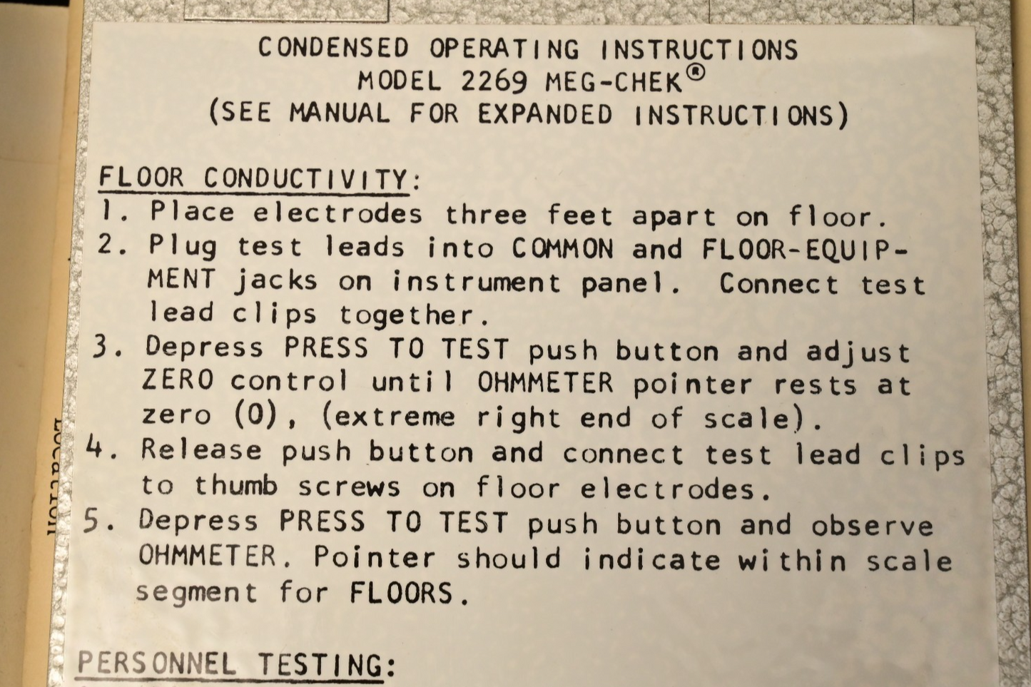 Associated Research AR 2269 Meg-Chek Megohmmeter Conductive Floor/Shoe Tester