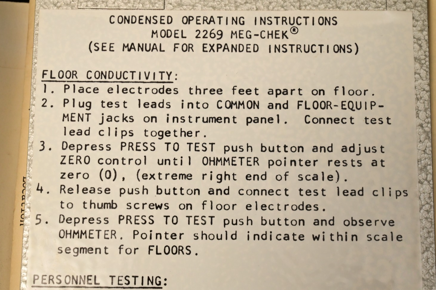 Associated Research AR 2269 Meg-Chek Megohmmeter Conductive Floor/Shoe Tester
