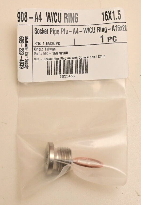 Socket Pipe Plug A4 w/ Copper Ring 16mm x 1.5mm McMaster 609-223-4039