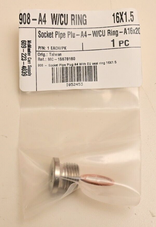 Socket Pipe Plug A4 w/ Copper Ring 16mm x 1.5mm McMaster 609-223-4039
