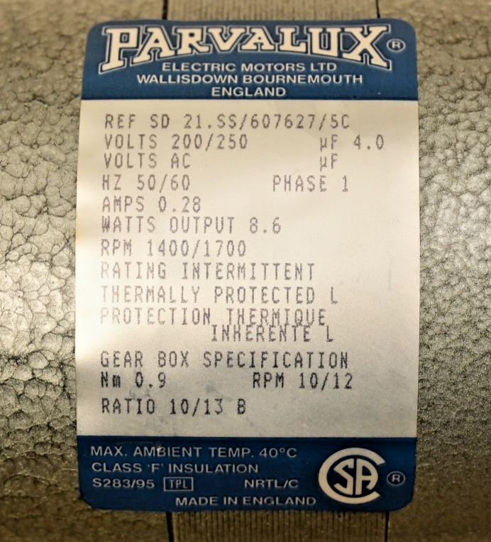 Parvalux REF SD21.SS/607627/5C Gearmotor 10/13 Dual Gearbox 200/250V Motor Mint