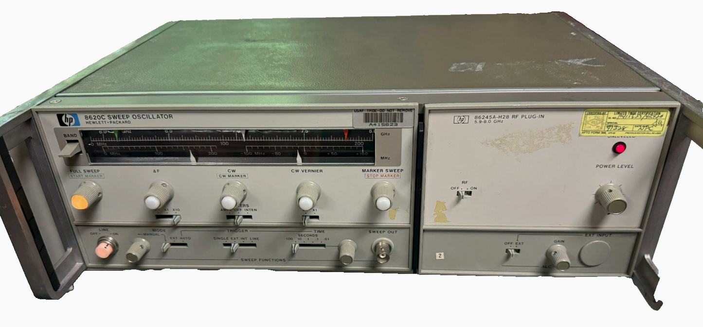 HP 8620C Sweep Oscillator w/ 86245A-H28 RF Plug-In 5.9-8.0GHz USAF Surplus