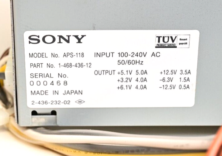 Sony APS-118 Power Supply for DSR-2000 Pro DV Deck w/ Cables/Switch 1-468-436-12