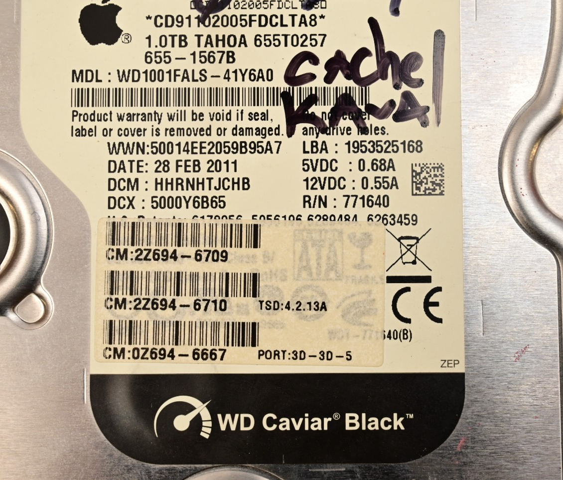 WD Apple Mac 3.5" Hard Drive 1.0TB WD1001FALS-41Y6A0 GOOD SMART Mac Vintage HDD