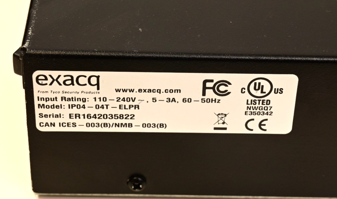 ExacqVision ELP NVR 2x4TB HDD 9-Camera License Exacq 1U Rack Mount IP04-04T-ELPR
