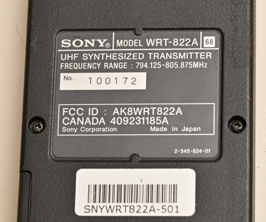 Sony Wireless Microphone UHF Transmitter & Receiver Tuner Lot WRT-822 WRR-861