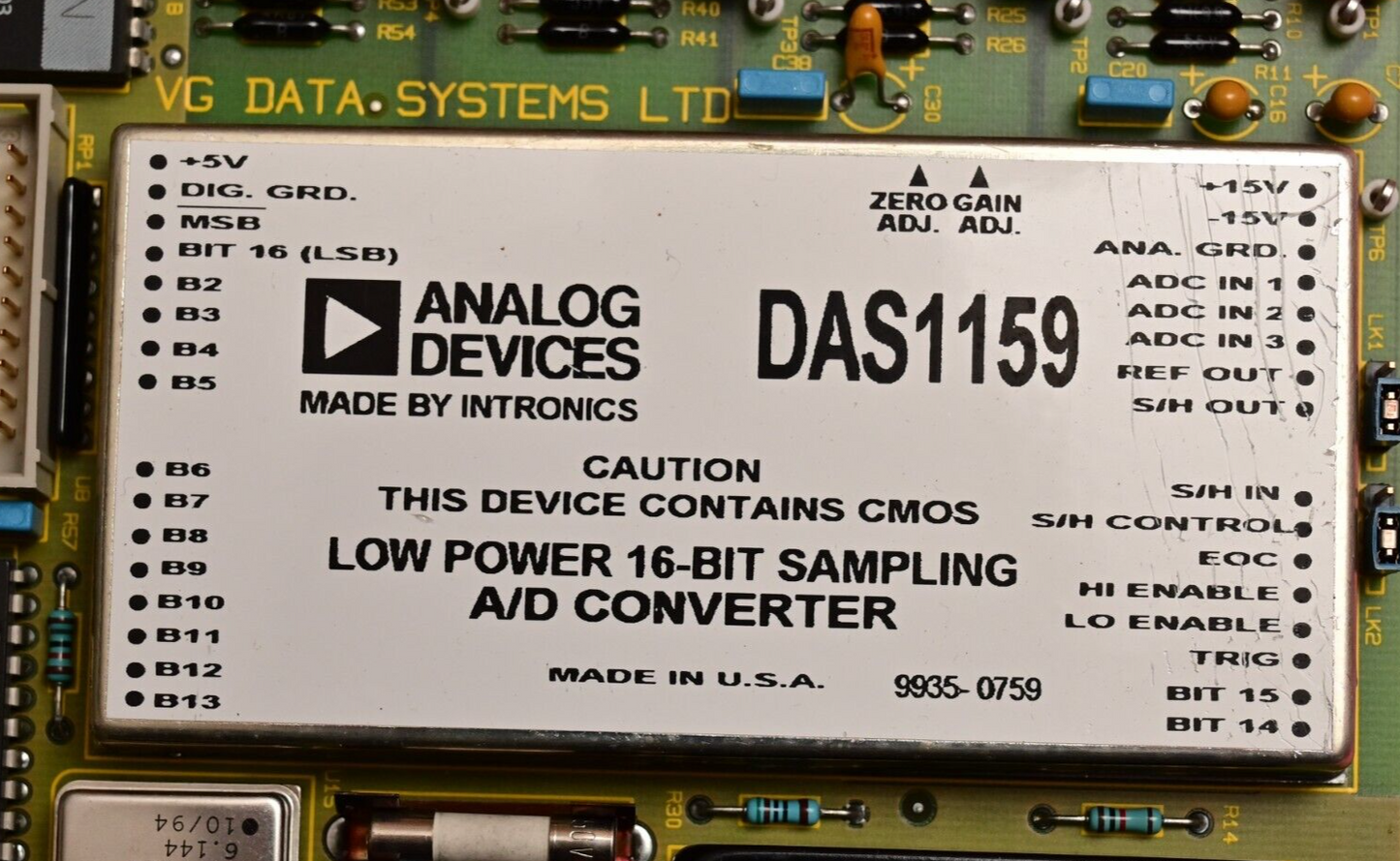 VG Data Systems D-I-2816-D Vintage Schroff VME Style DAQ Card AD667KN DAS1159 IC