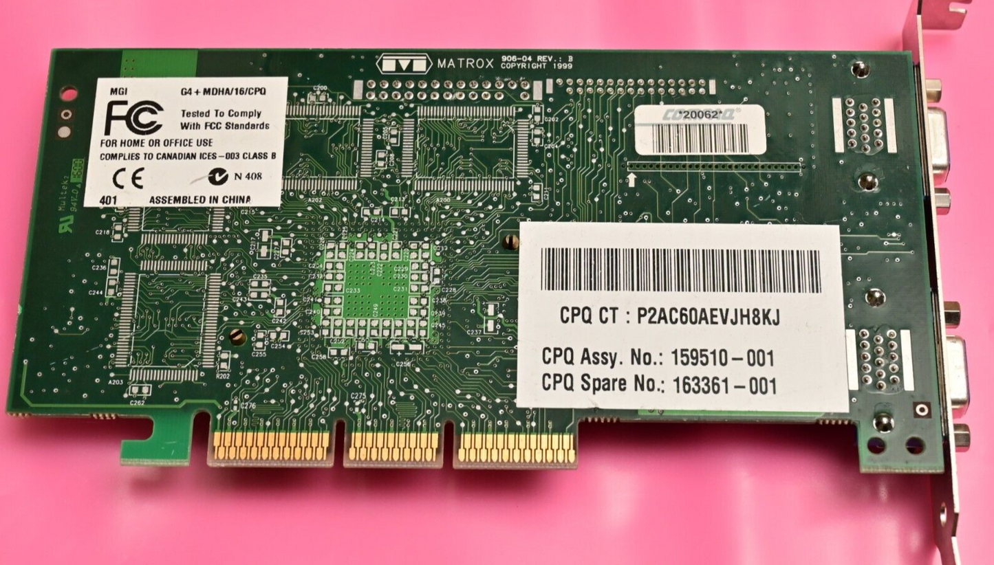 Vintage Matrox 906-04 Dual VGA Port Video Card AGP Slot