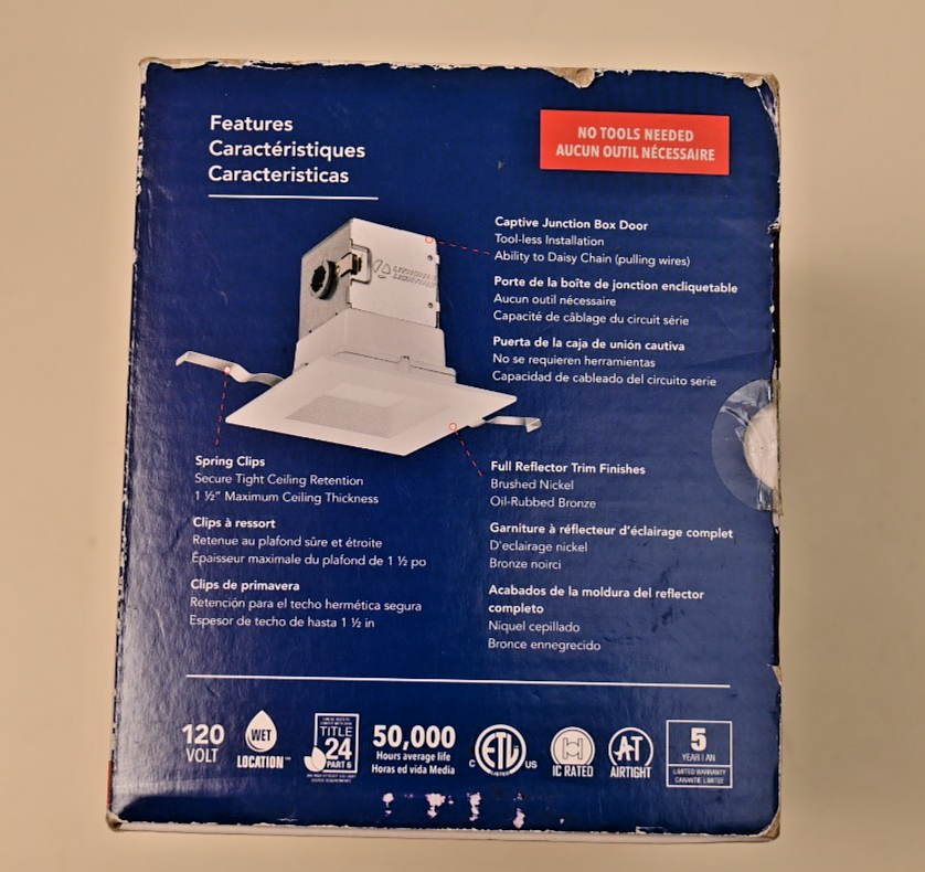 Lithonia Lighting 4" Square Canless Light Fixture 90CRI 3000K Warm 4JBK SQ 30K