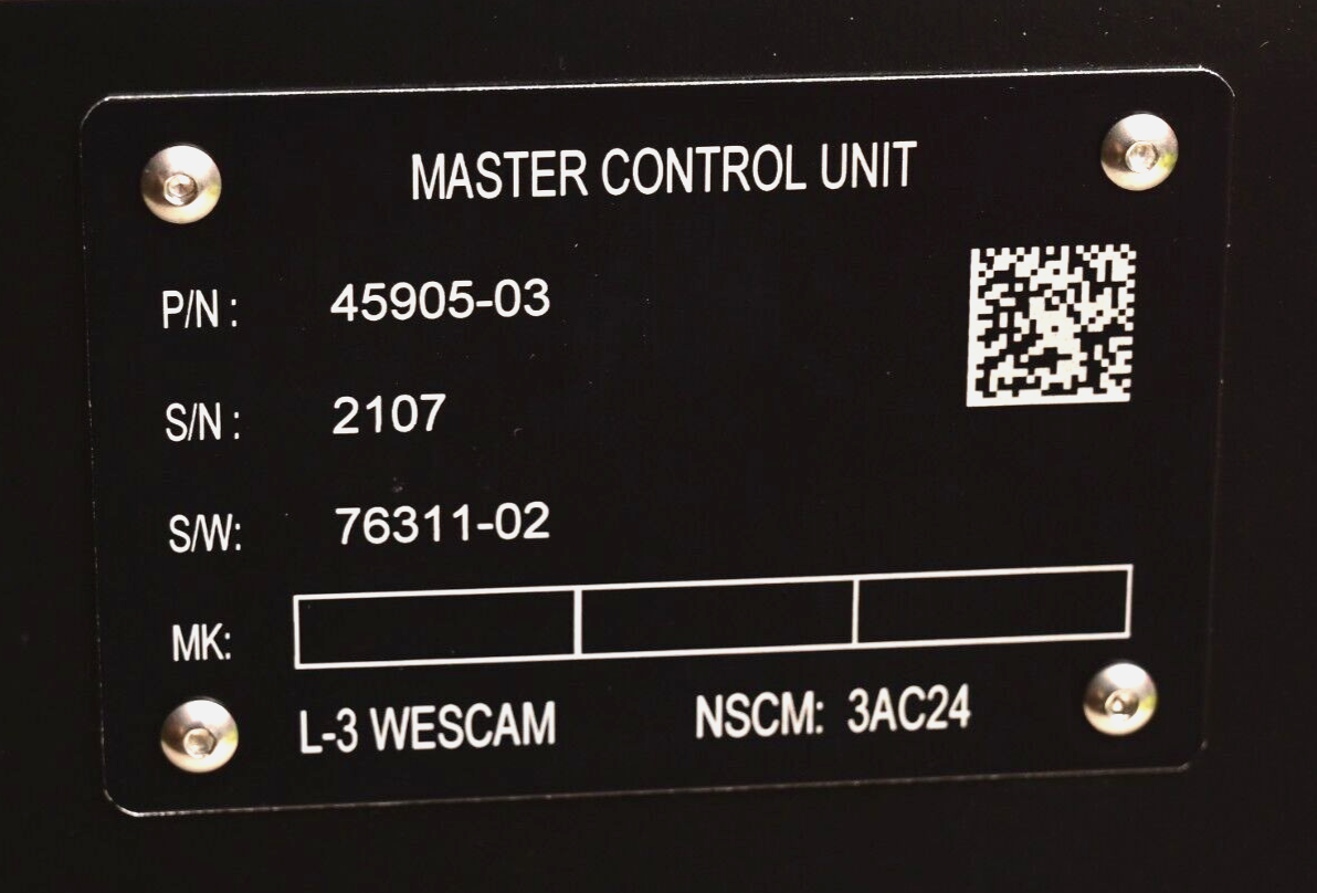 L-3 WESCAM MX-20 Aircraft Camera Master Control Unit P/N 45905-03 w/ 835 Hours