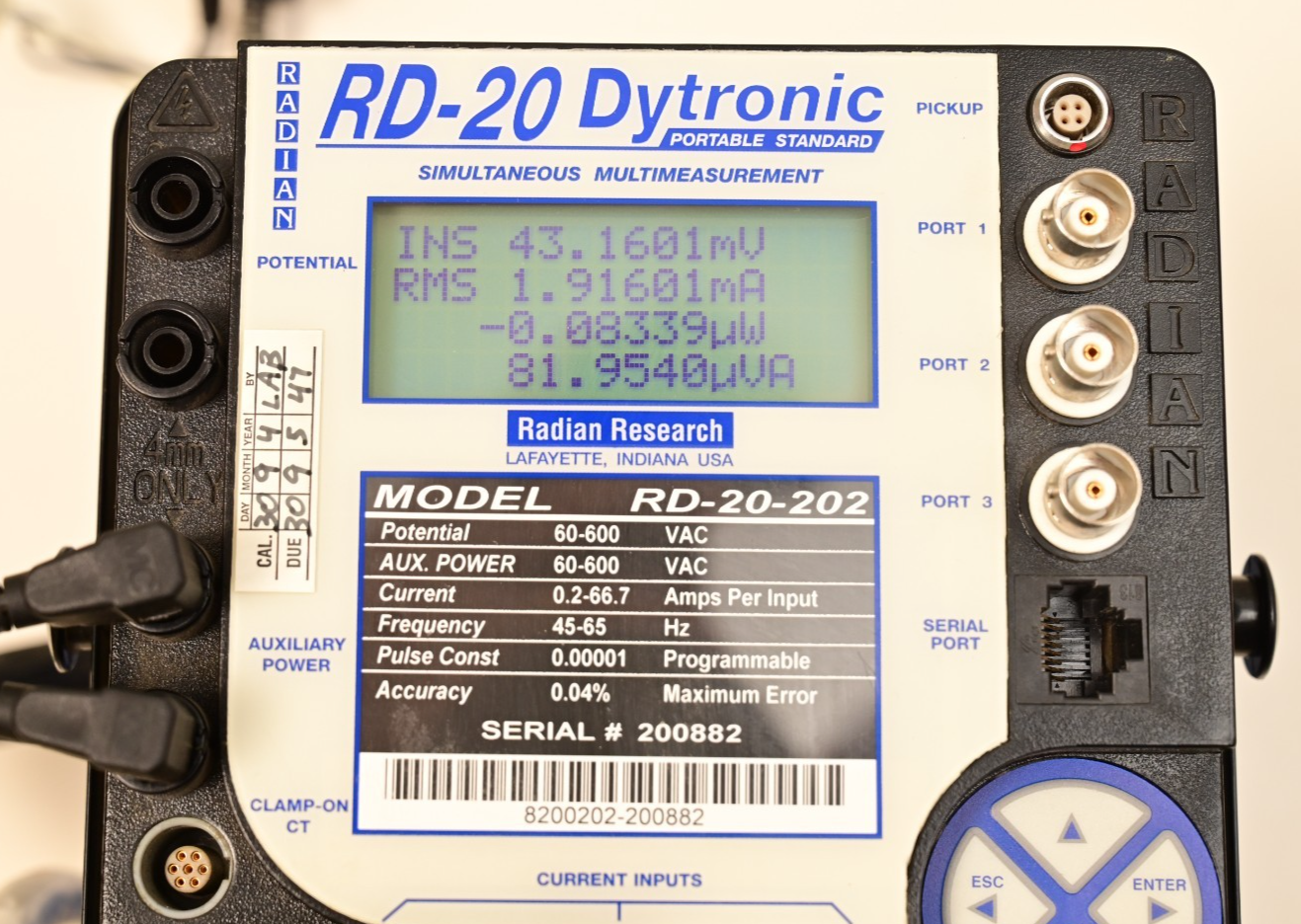 Radian Research Model RD-20-202 Dytronic Portable Single-Phase Standard 60-600V