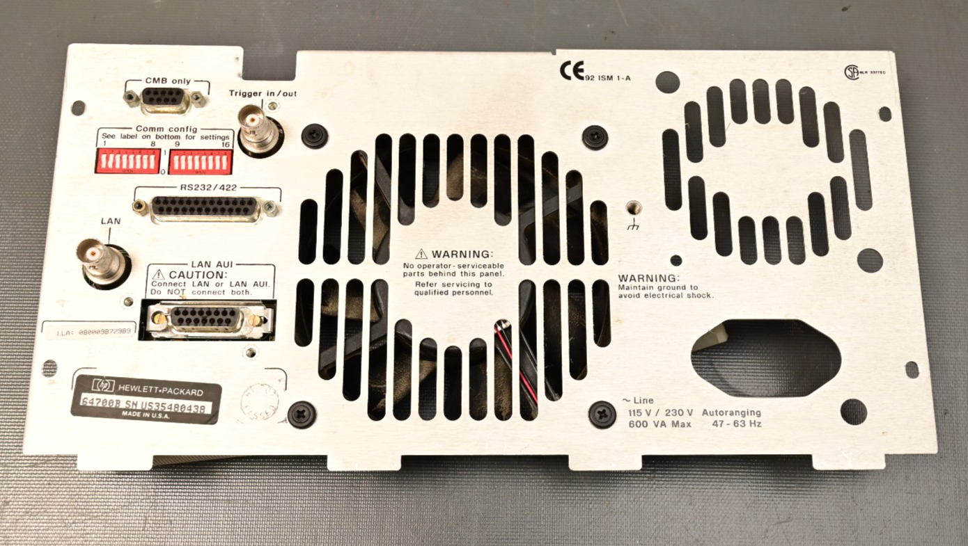 HP 64700B Emulator Rear Panel w/ Fan AUI/Token Ethernet Connectors