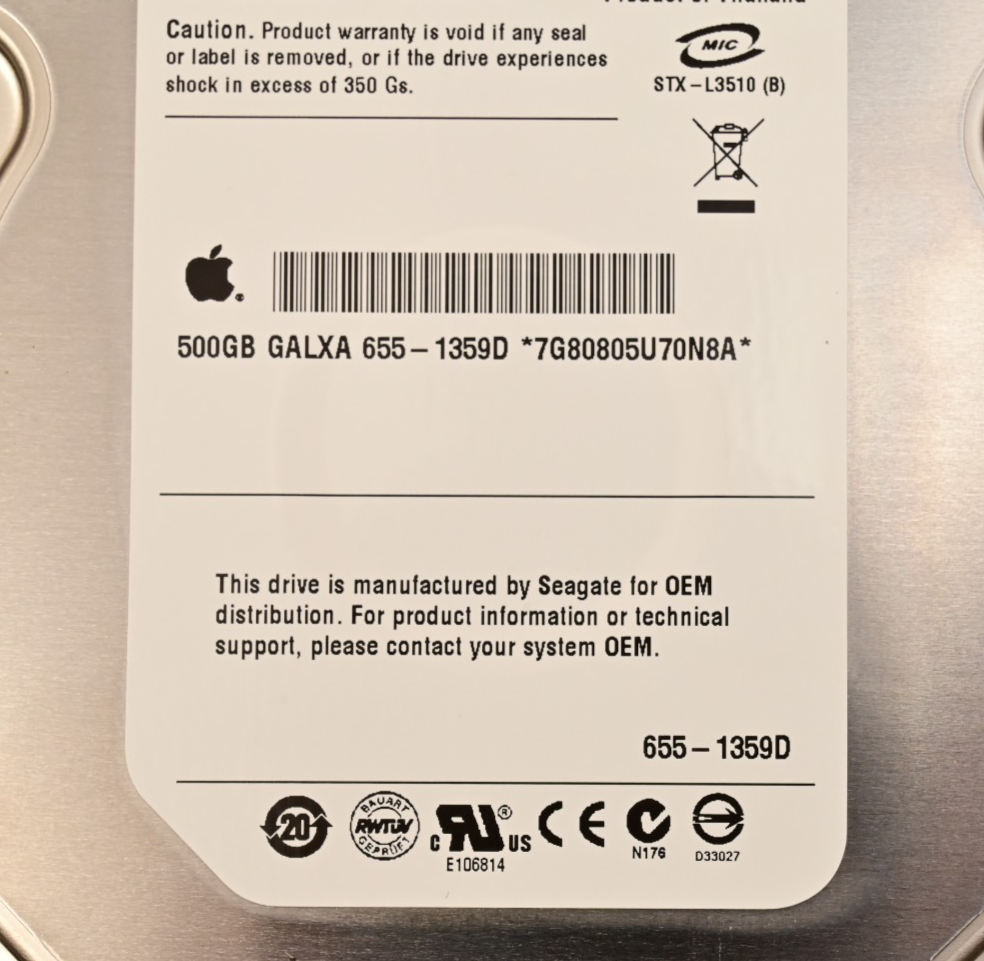 Seagate Barracuda ES Apple Mac 3.5" Hard Drive 500GB 9BL146-049 SMART GOOD