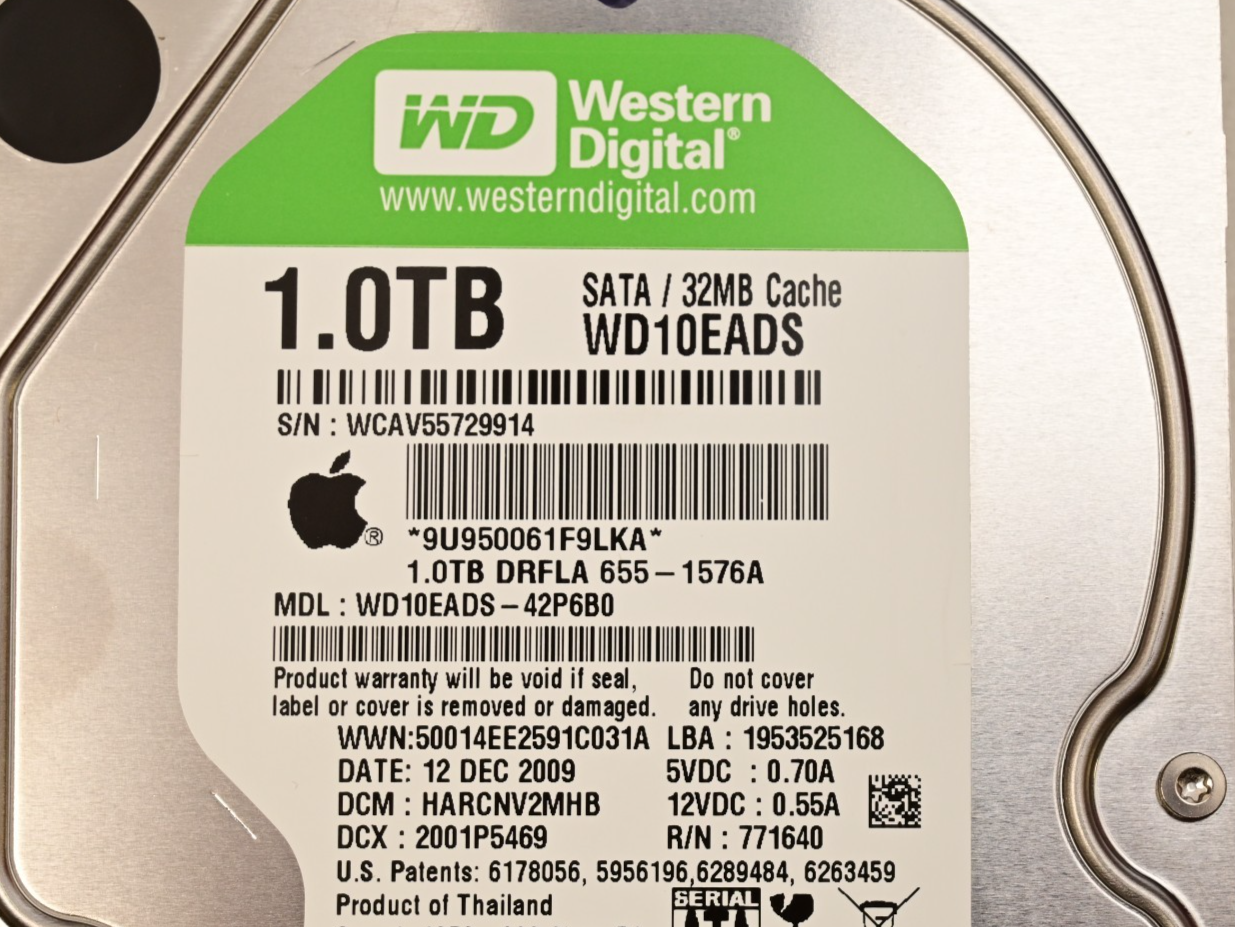 WD Caviar Green Apple Mac 3.5" Hard Drive 1.0TB WD10EADS-42P6B0 SMART GOOD