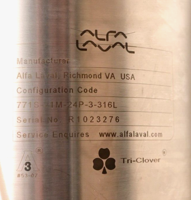 Alfa Laval 316L Throttling Valve 771S-21M-24P-3-316L Siemens 73N-B Positioner