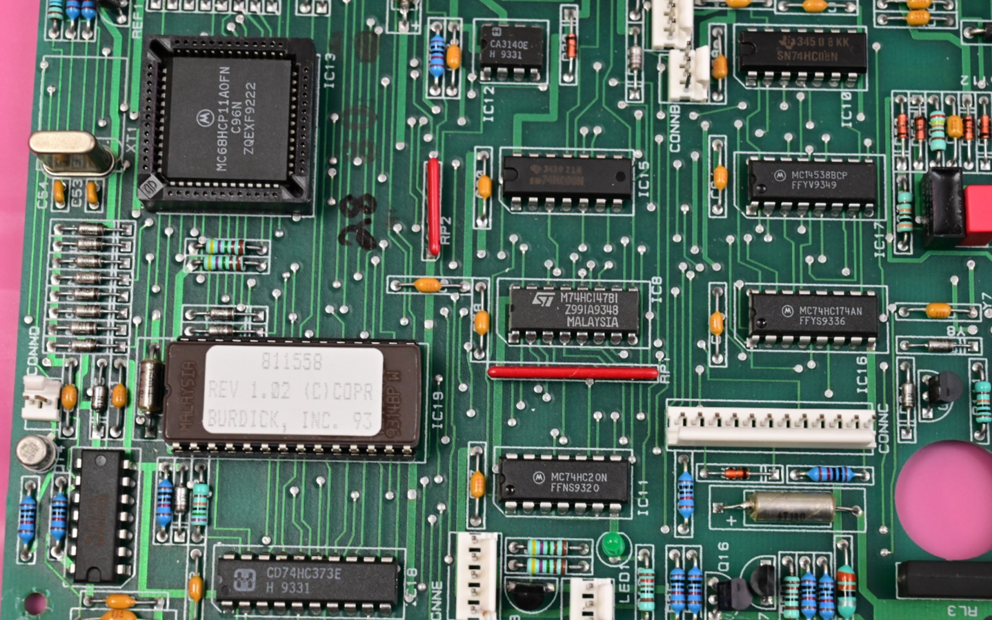Burdick DC200 PC Board Parts MC68HCP11A0FN Sprague Electrocube Schaffner IT255