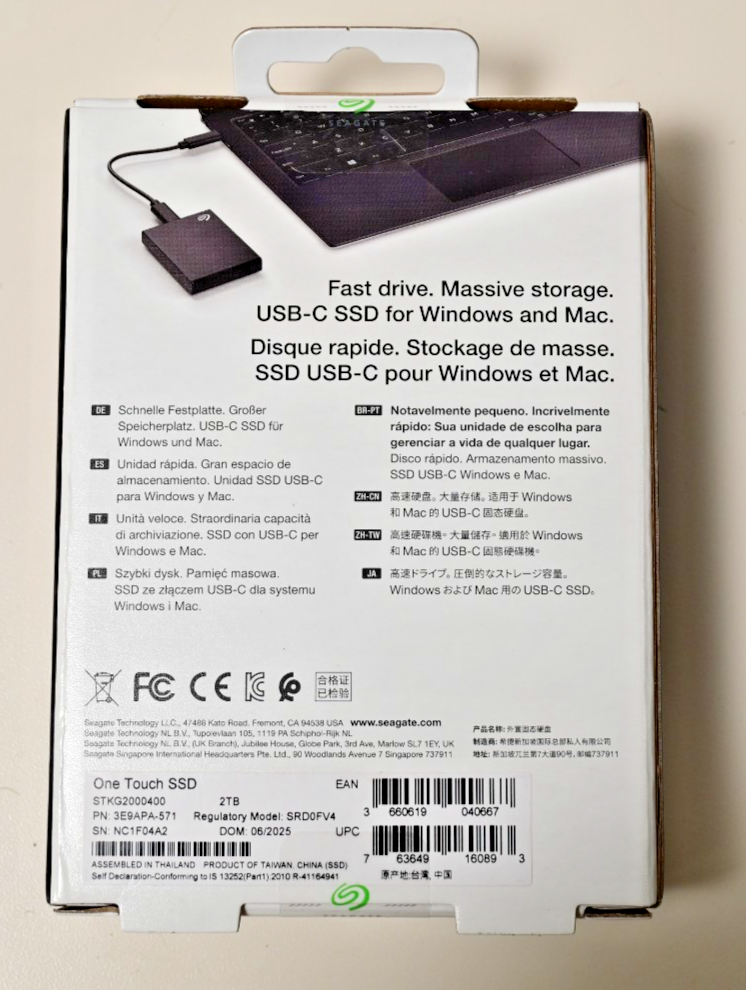 Seagate One Touch 2TB SSD Portable USB Drive STKG2000400 1030 MB/s New