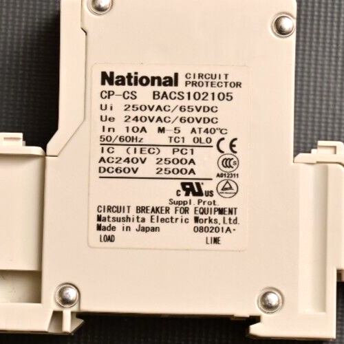 National AC/DC Circuit Breaker 10A 240VAC 60VDC DIN Rail Mount CP-CS BACS102105