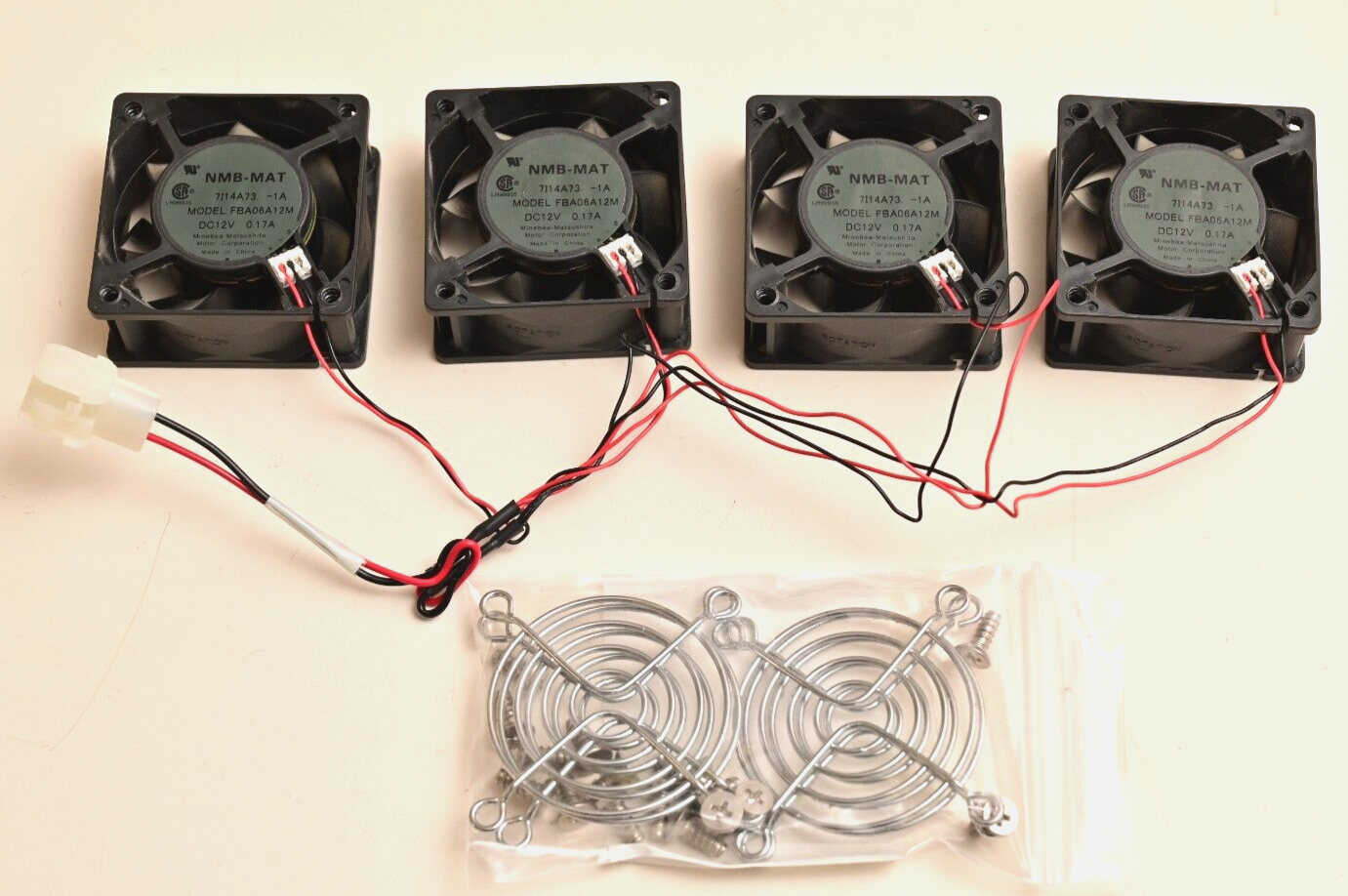 QTY 4 NMB-MAT 12V DC Fans Wired in Parallel 12V@0.17A FBA06A12M 60mm w/ Grilles