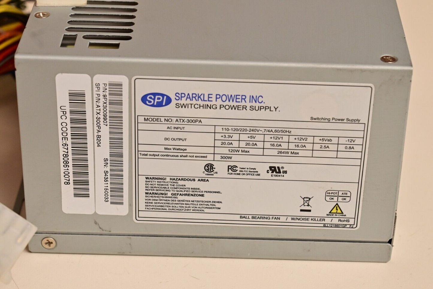 Sparkle ATX PC Power Supply ATX-300PA w/ Switch 300W Ball Bearing Fan