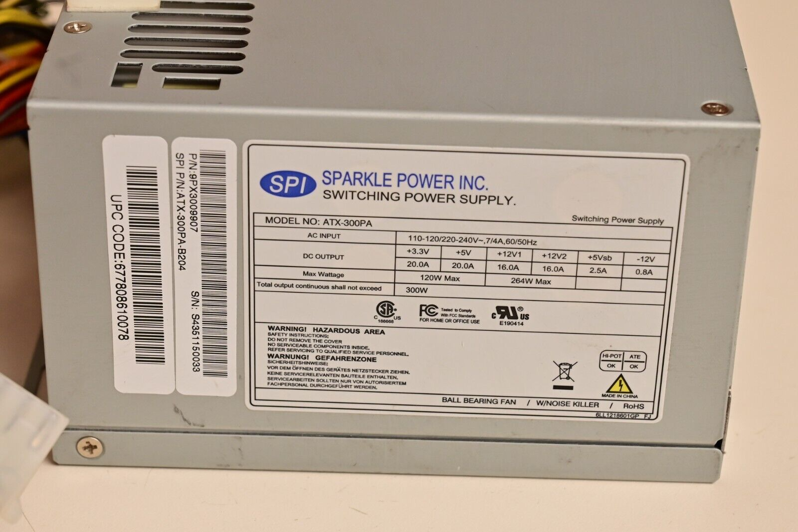 Sparkle ATX PC Power Supply ATX-300PA w/ Switch 300W Ball Bearing Fan