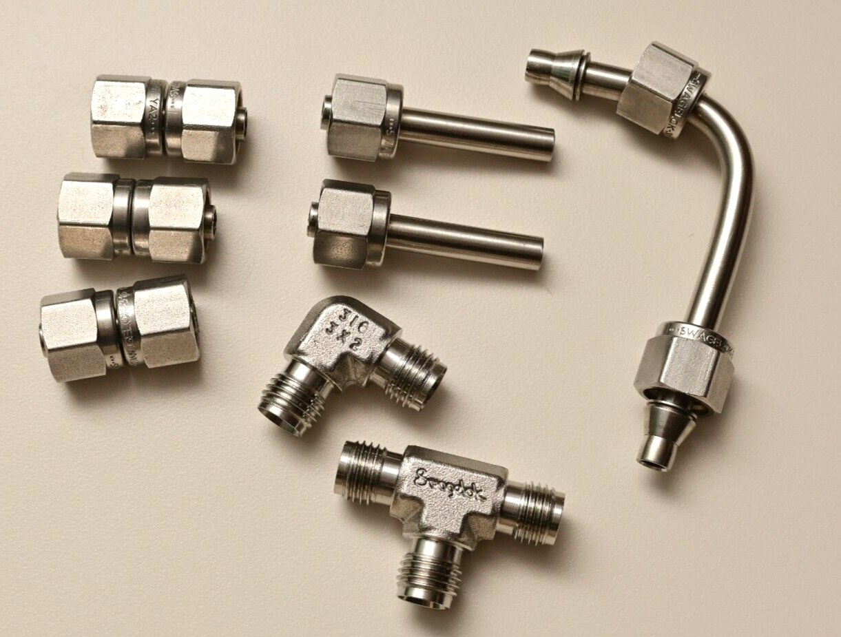 QTY 8 Various Swagelok 3/16" Stainless Steel Fittings Adapters Tee