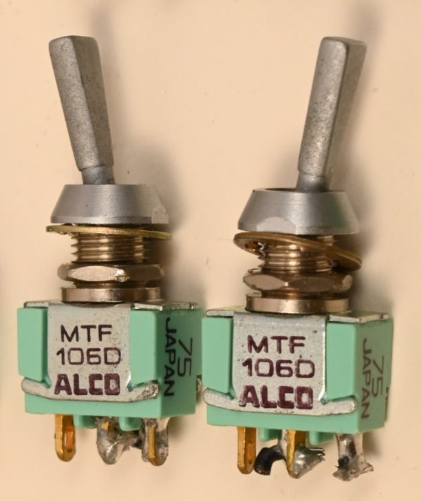Lot of 7 Vintage ALCO Japan MTF 106D 106E Toggle Switches Used Pulls Aluminum
