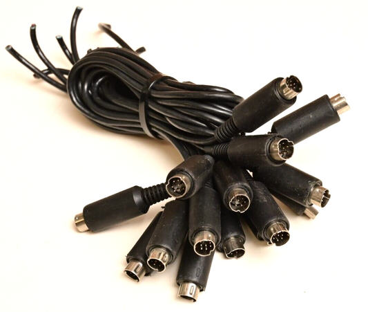 Lot of 14 Small DIN Connectors 8-Pin wired to 2-Conductor Shielded Cable