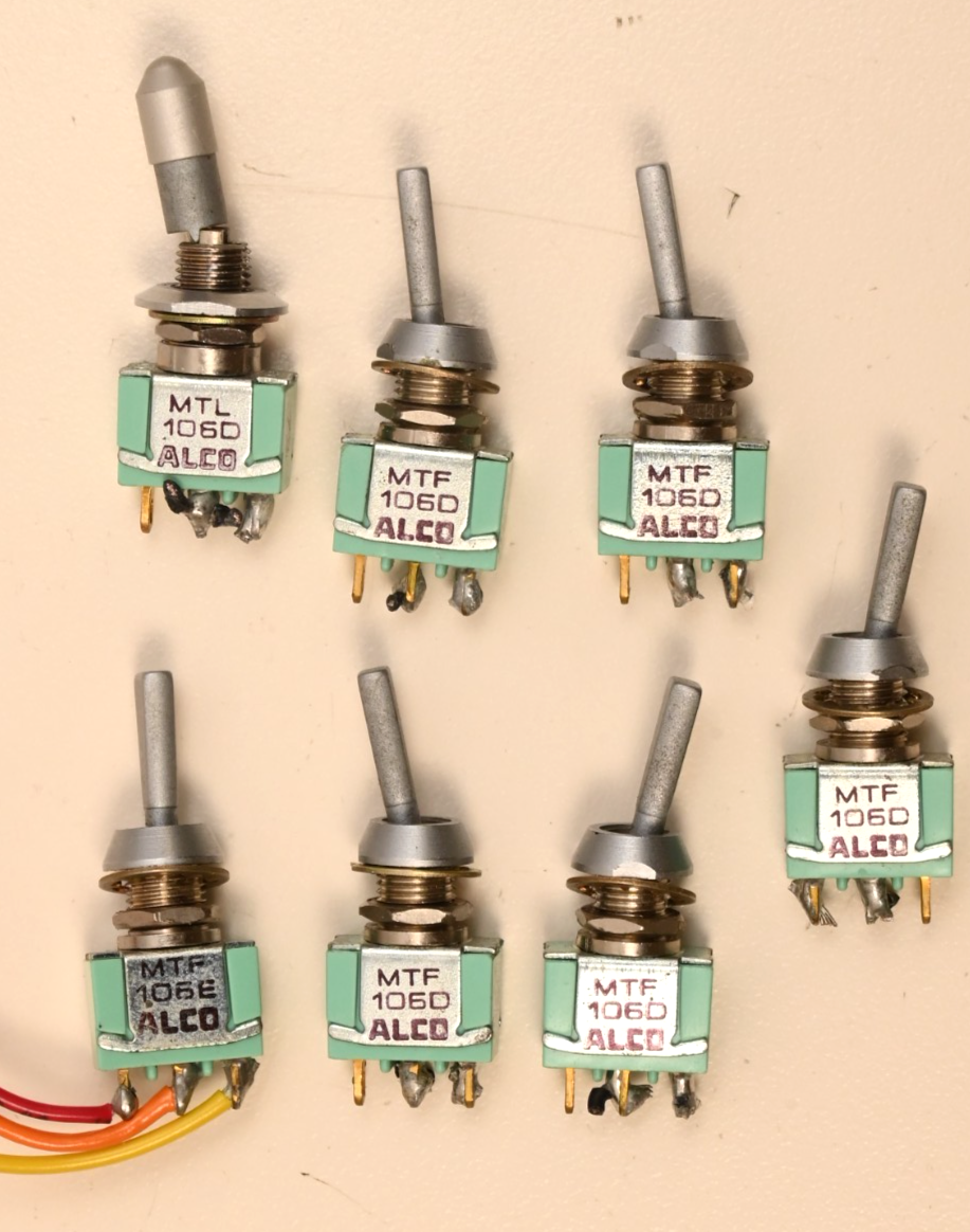 Lot of 7 Vintage ALCO Japan MTF 106D 106E Toggle Switches Used Pulls Aluminum