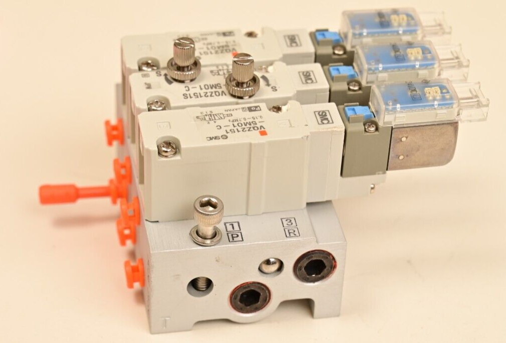 3-Channel SMC Air Solenoid Valves w/ Manifold VQZ2151-5M01-C VQ2151S-5M01-C